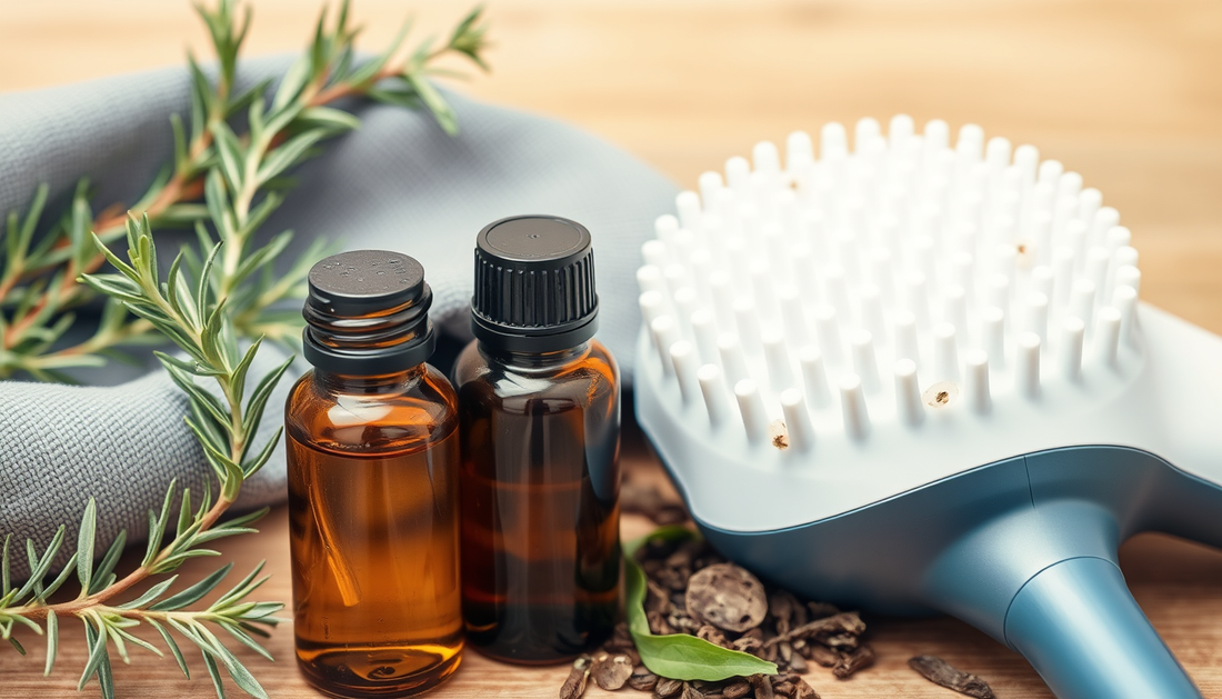 Plant-Powered Hair Density: Rosemary-Green Tea Growth Oil with Castor, Macadamia, Ginger & Peppermint Plus an Electric Scalp Massage Brush for Fuller, Healthier Hair