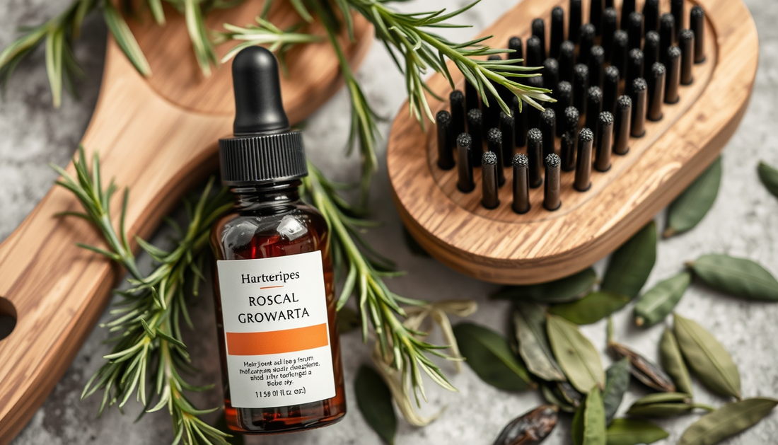 Nature-First Fullness: Rosemary & Green Tea Hair Growth Serum with Castor, Macadamia, Ginger & Peppermint, Enhanced by a Scalp Massage Brush