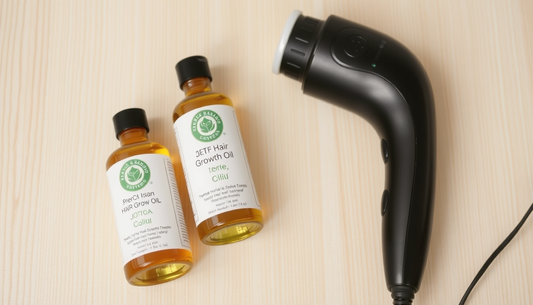 Botanical Density Ritual: Rosemary-Green Tea Hair Growth Oil with Castor, Macadamia, Ginger & Peppermint—Elevated with an Electric Scalp Massager