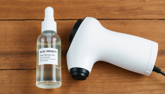 Rosemary-Driven Plant-Based Hair Density Oil: Green Tea, Castor & Macadamia for Fuller, Healthier Locks—with an Electric Scalp Massager Ritual.