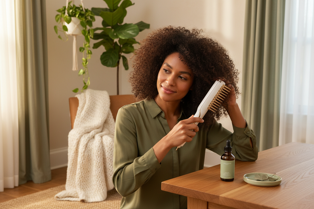 From Roots to Shine: A Simple, Natural Guide to Thicker Hair Using Botanical Growth Oils (Rosemary, Castor, Coconut, Macadamia, Green Tea) and an Electric Scalp Massage Brush